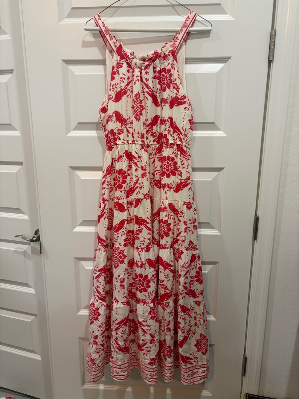 Blu Pepper Sleeveless Red and Cream Floral Maxi Dress women’s Sz M